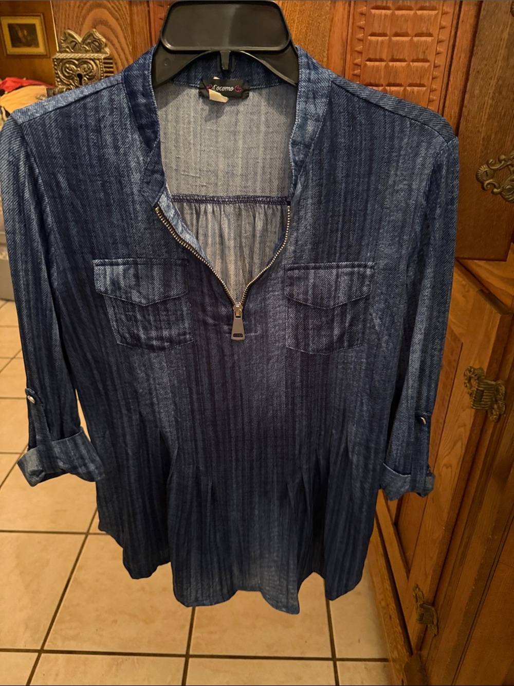 Cocomo Denim-Look Navy Zip Front Tunic